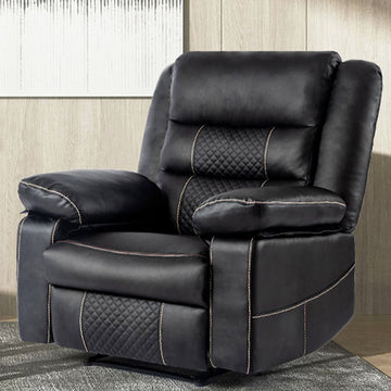 Leather Massage Recliner Chair, Manual Living Room Reclining Sofa Black Faux Leather Manual Handle Metal Primary Living Space Soft Cushion Back Heavy Duty American Traditional,Antique,Classic,Luxury,Mid Century Modern Pillow Top Arms Foam Pu Leather