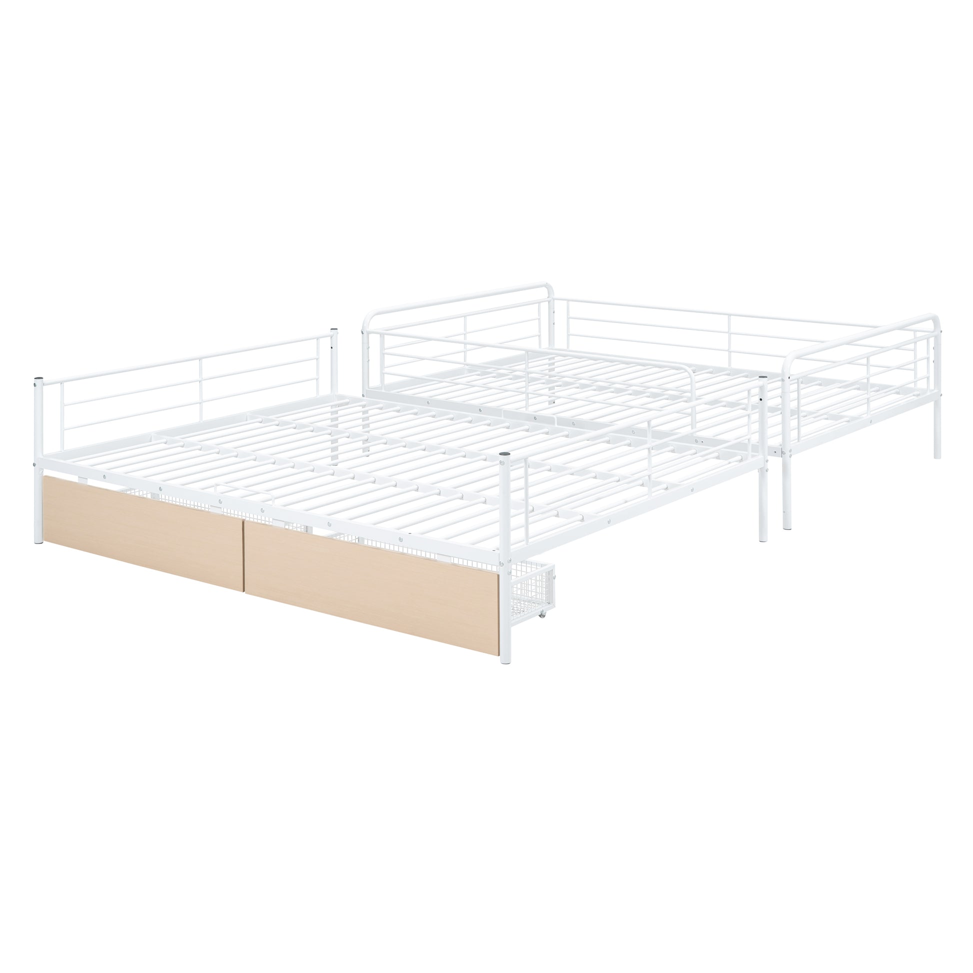 Full Xl Over Queen Metal Bunk Bed With 2 Drawers, White White Iron