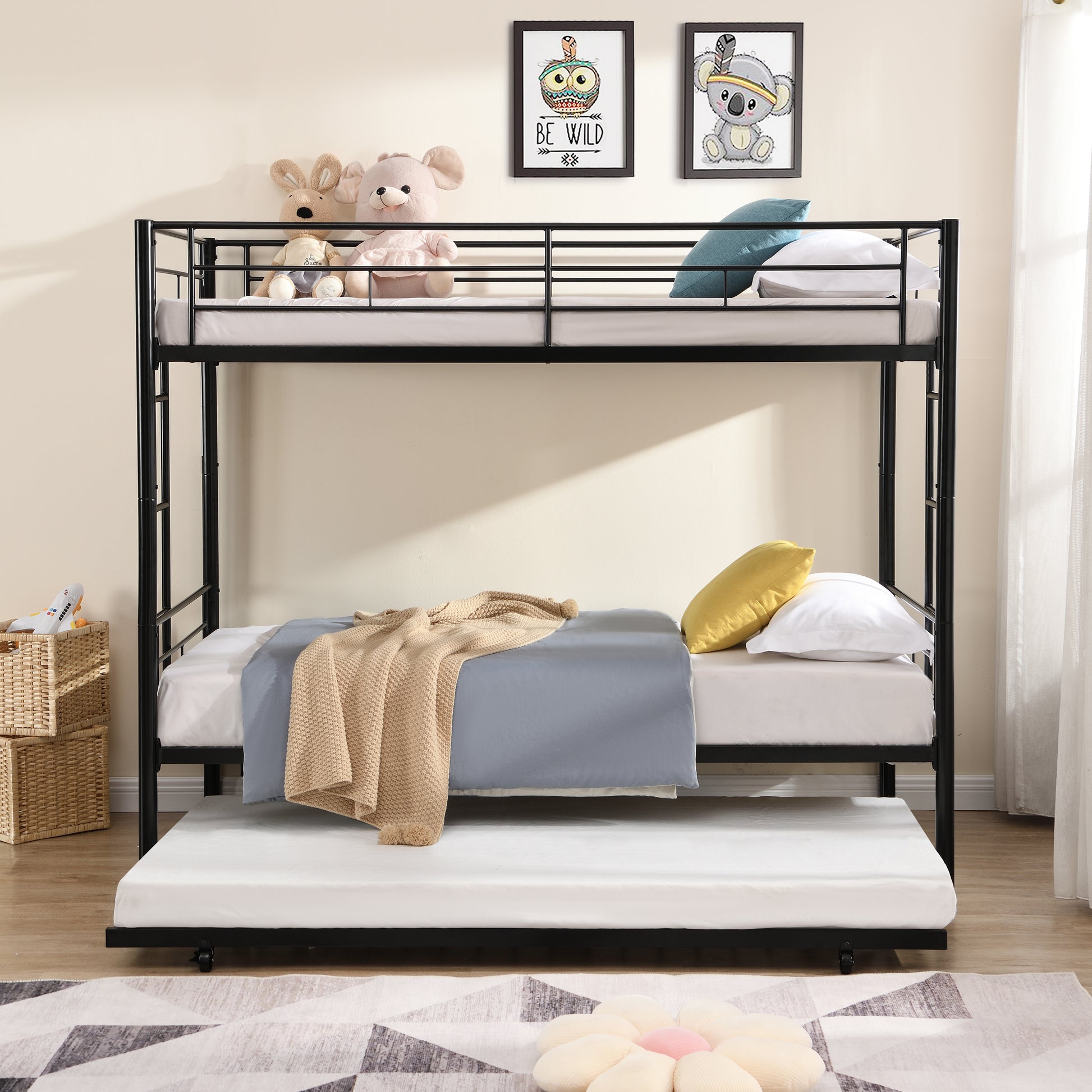Metal Bunk Bed With Trundle Black Black Metal