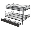 Full Xl Over Queen Metal Bunk Bed With 2 Drawers, Black Black Iron