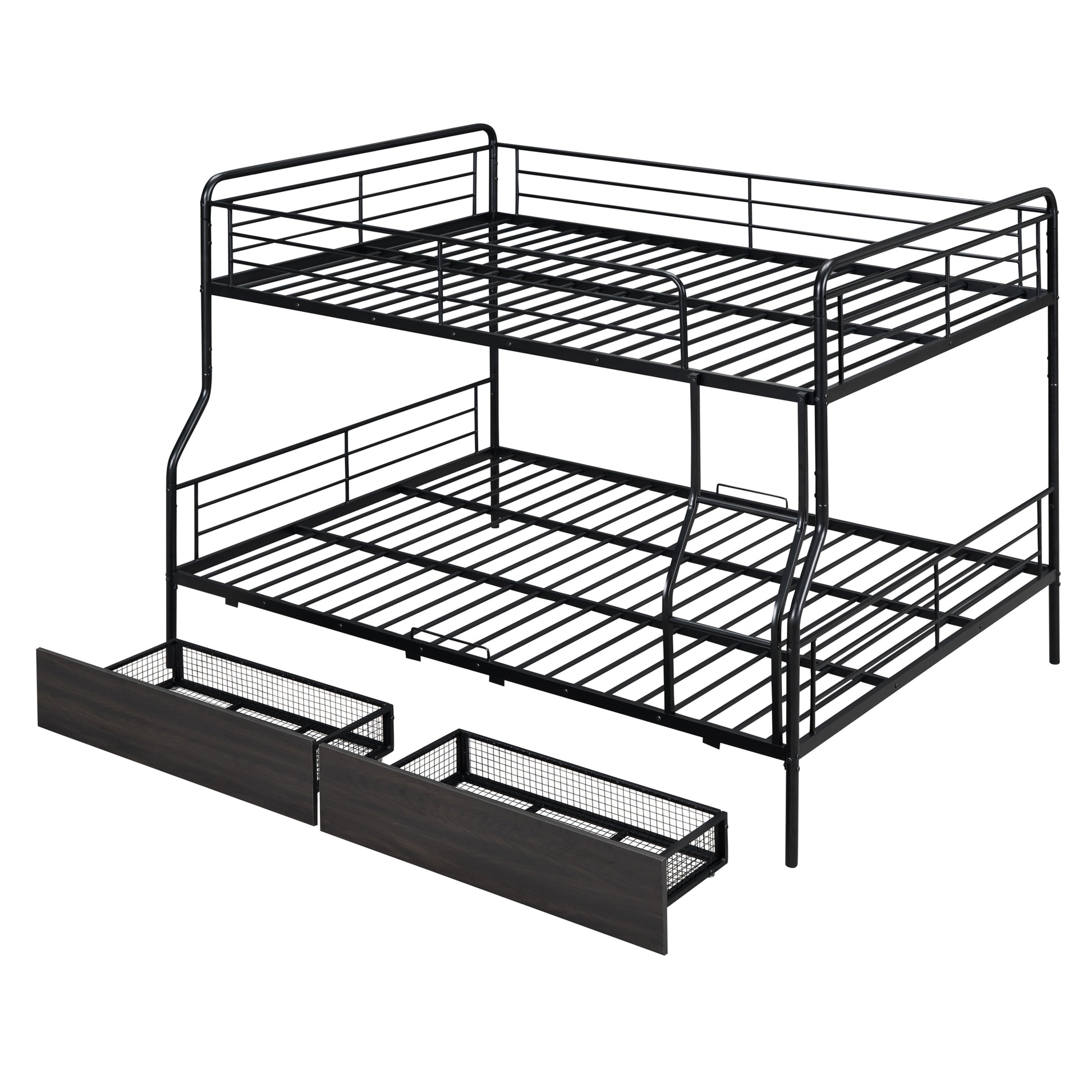 Full Xl Over Queen Metal Bunk Bed With 2 Drawers, Black Black Iron