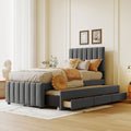 Twin Size Upholstered Platform Bed With Trundle And 3 Drawers, Linen Fabric, Gray Gray Linen