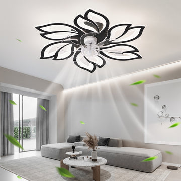 25.5In Ceiling Fan With Lights, Remote Control 3 Color Temperatures,6 Gear Wind Speed Fan Light Black Modern Acrylic