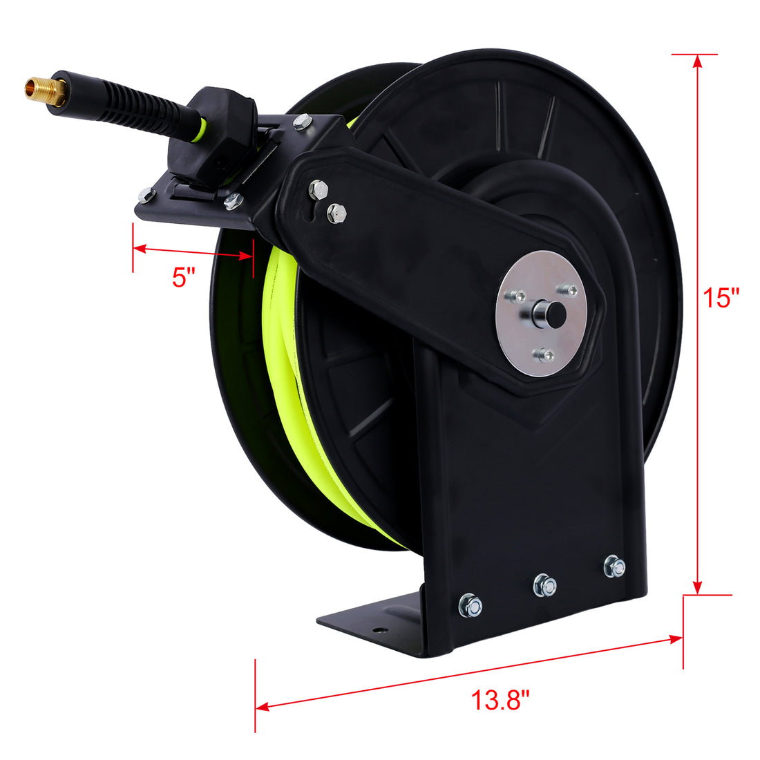 Retractable Air Hose Reel With 3 8" Inch X 50' Ft,Heavy Duty Steel Hose Reel Auto Rewind Pneumatic,Industrial Grade Rubber Hose,300 Psi,Black Black Steel