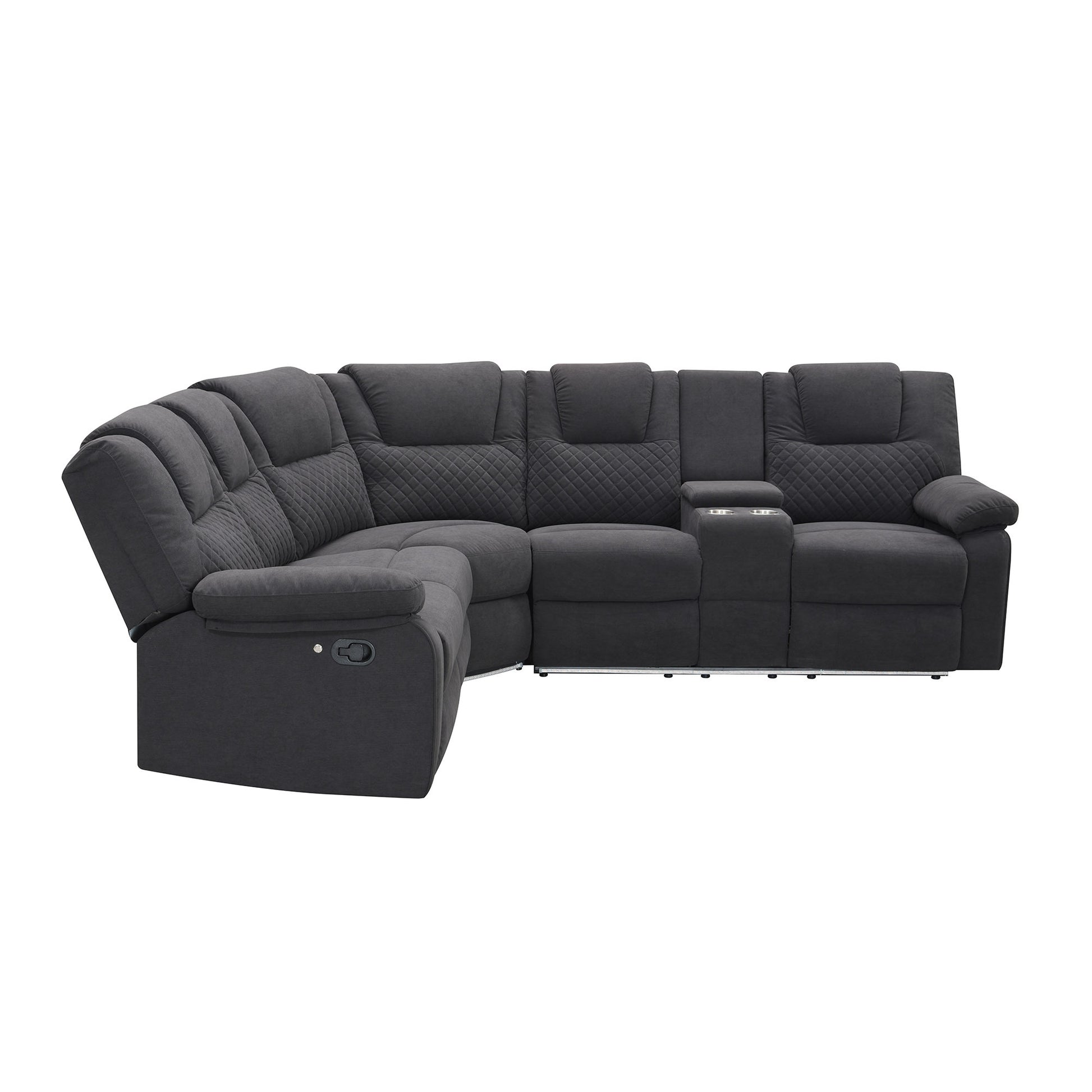 94.4" Home Theater Seating Modern Manual Recliner Sofa Chairs With Storage Box And Two Cup Holders For Living Room, Black Grey Black Grey Foam Velvet 5 Seat