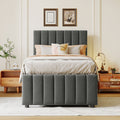 Twin Size Upholstered Platform Bed With Trundle And 3 Drawers, Linen Fabric, Gray Gray Linen