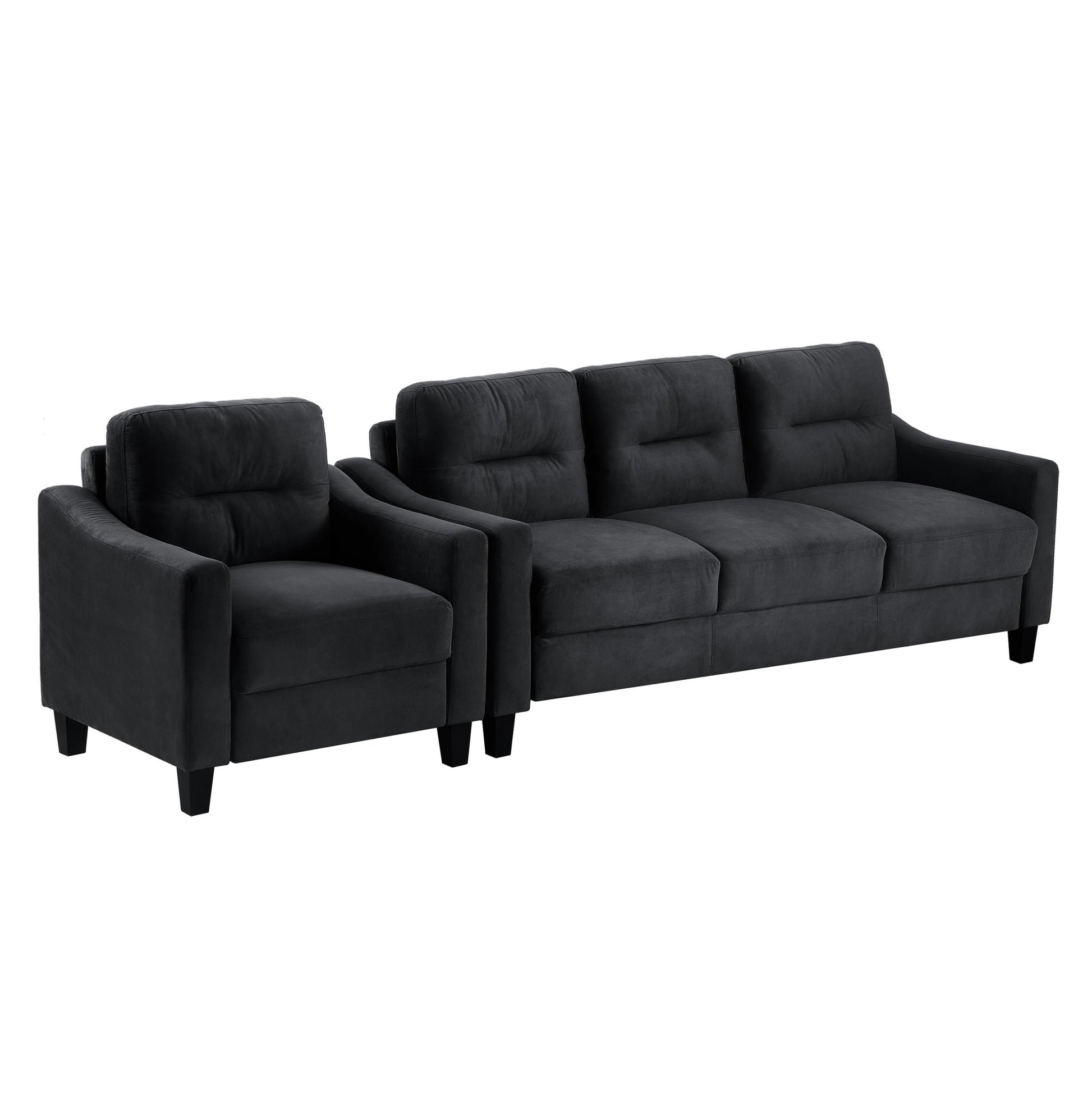 Couch Comfortable Sectional Couches And Sofas For Living Room Bedroom Office Small Space Black Wood Primary Living Space Soft Rubberwood Velvet 3 Seat
