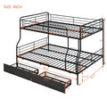 Full Xl Over Queen Metal Bunk Bed With 2 Drawers, Black Black Iron