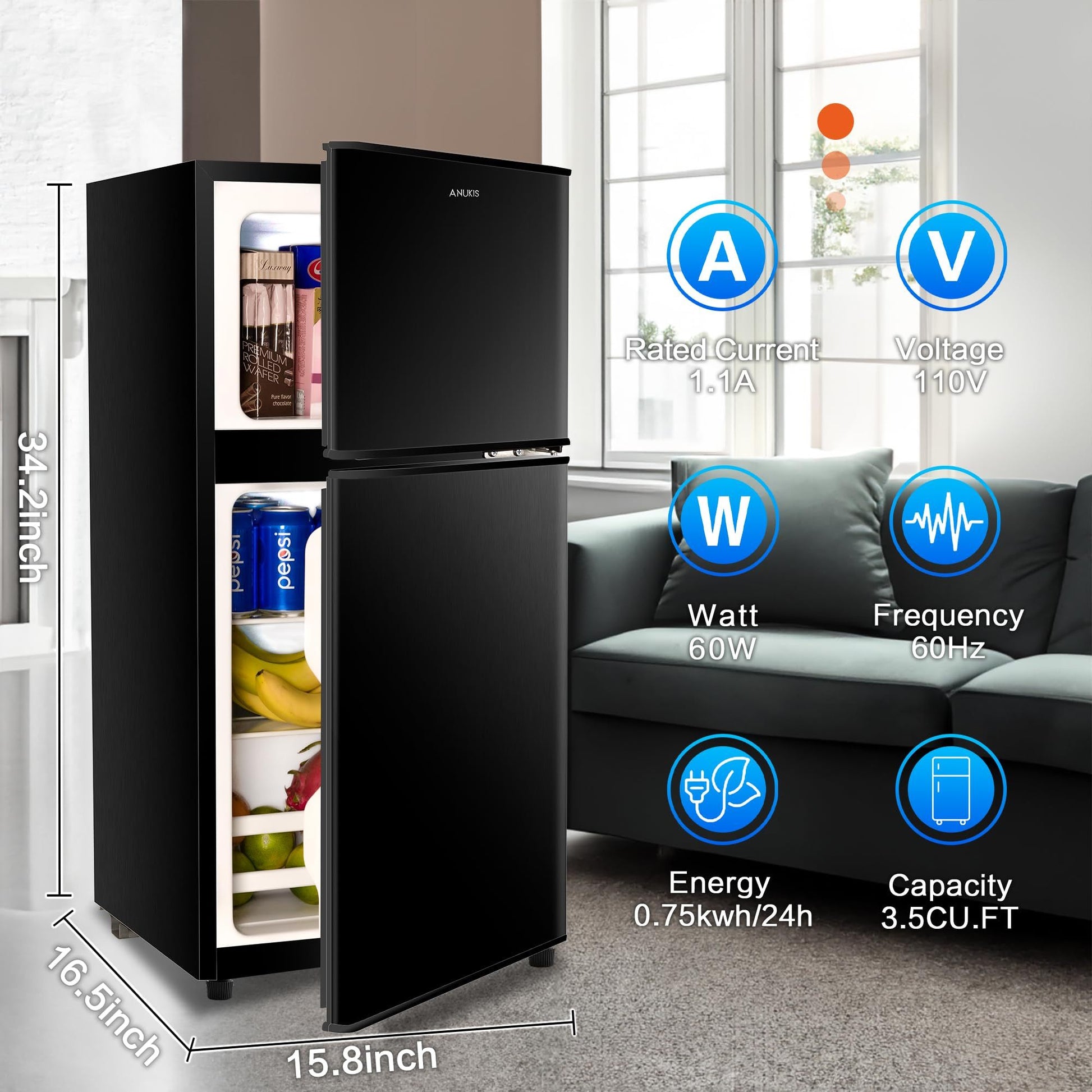 3.5Cu.Ft Compact Refrigerator Mini Fridge With -