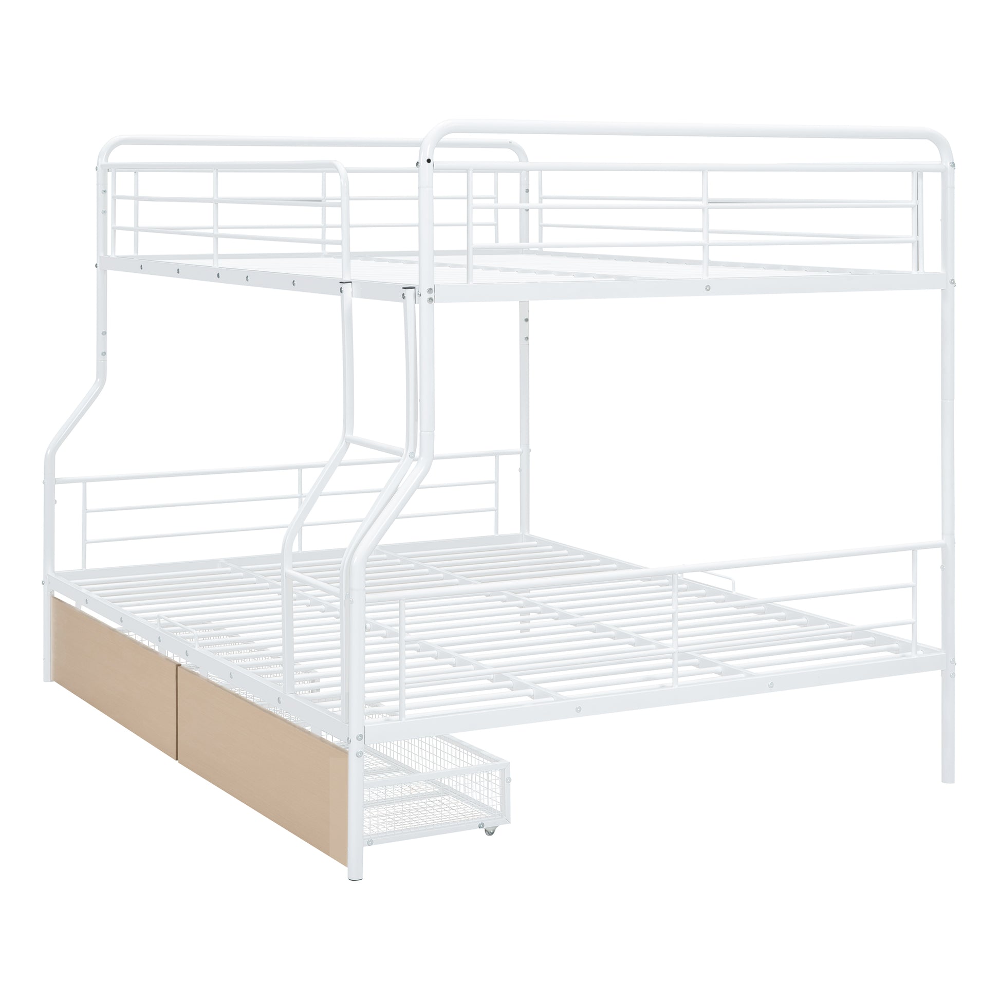 Full Xl Over Queen Metal Bunk Bed With 2 Drawers, White White Iron