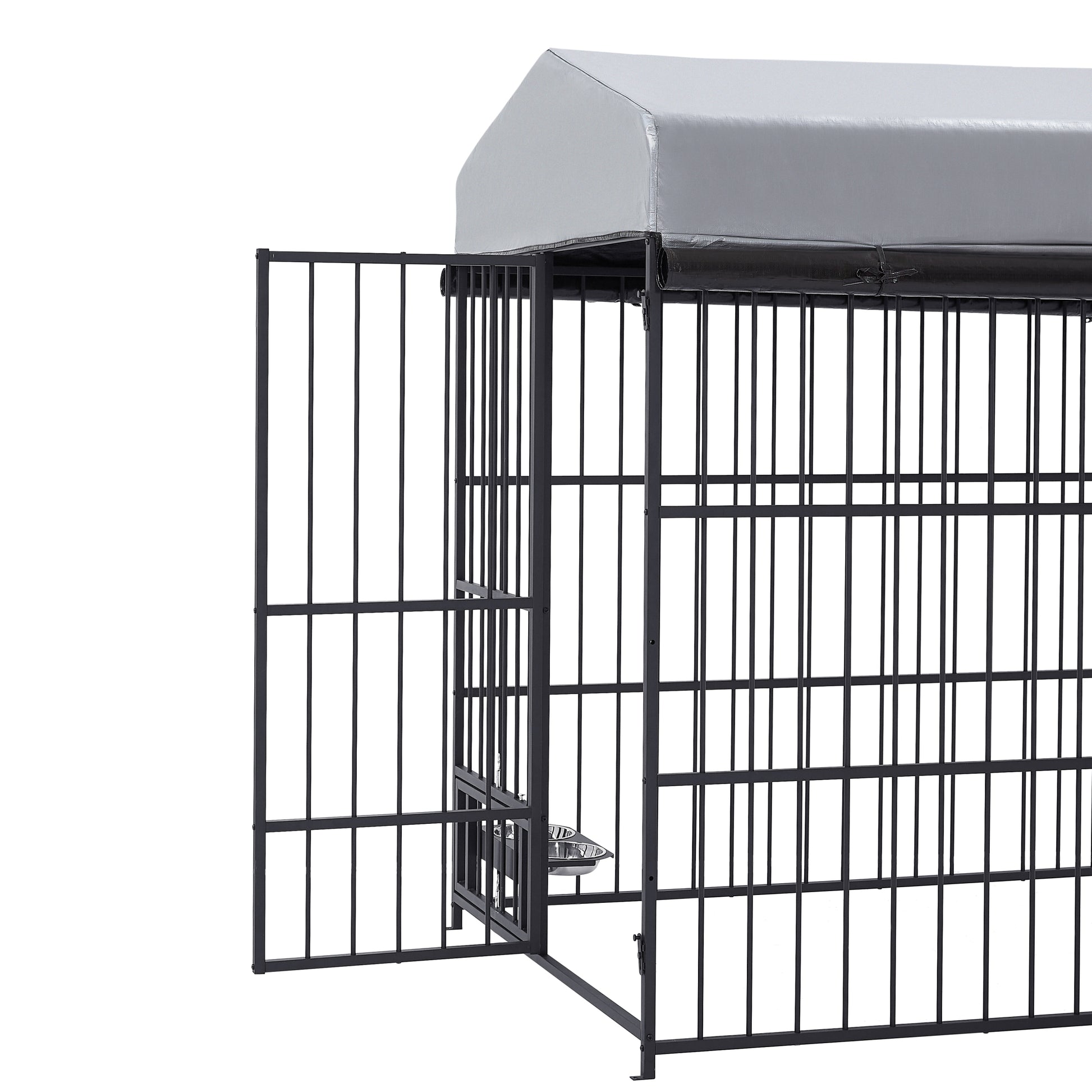 Large Dog Kennel Outdoor Pet Pens Dogs Run Enclosure Animal Hutch Metal Coop Fence With Roof Cover 6.6'L X 3.9'W X 5.9'H Black Gray Outdoor Kennel Iron