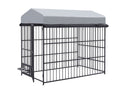 Large Dog Kennel Outdoor Pet Pens Dogs Run Enclosure Animal Hutch Metal Coop Fence With Roof Cover 6.6'L X 3.9'W X 5.9'H Black Gray Outdoor Kennel Iron