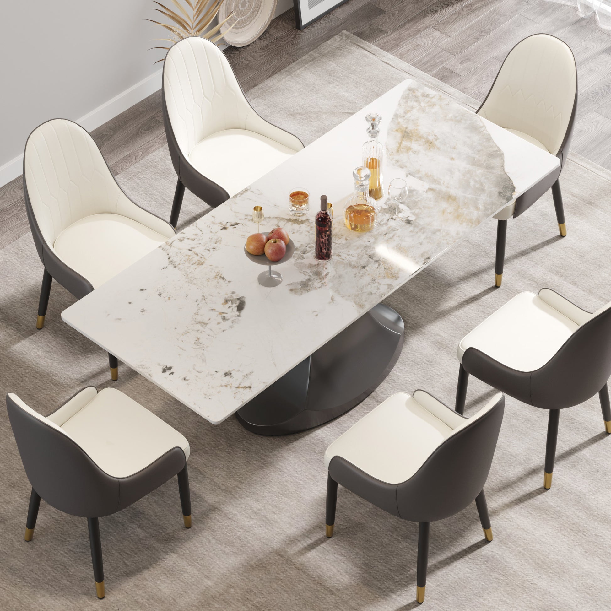 78.74 "Modern Artificial Stone Pandora White Panel Gray Stainless Steel Curved Legs Can Accommodate 8 People White Gray Dining Room Metal Sintered Stone