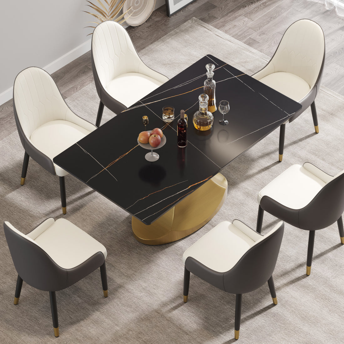 63 "Modern Artificial Stone Black Panel Golden Stainless Steel Curved Legs Can Accommodate 6 8 People Black Gold Dining Room Metal Sintered Stone