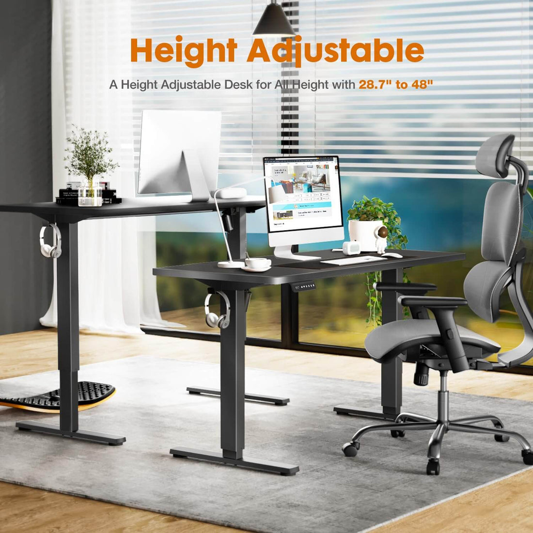 Electric Height Adjustable Standing Desk,Sit To Stand Ergonomic Computer Desk,Black,40'' X 24" Black Wood