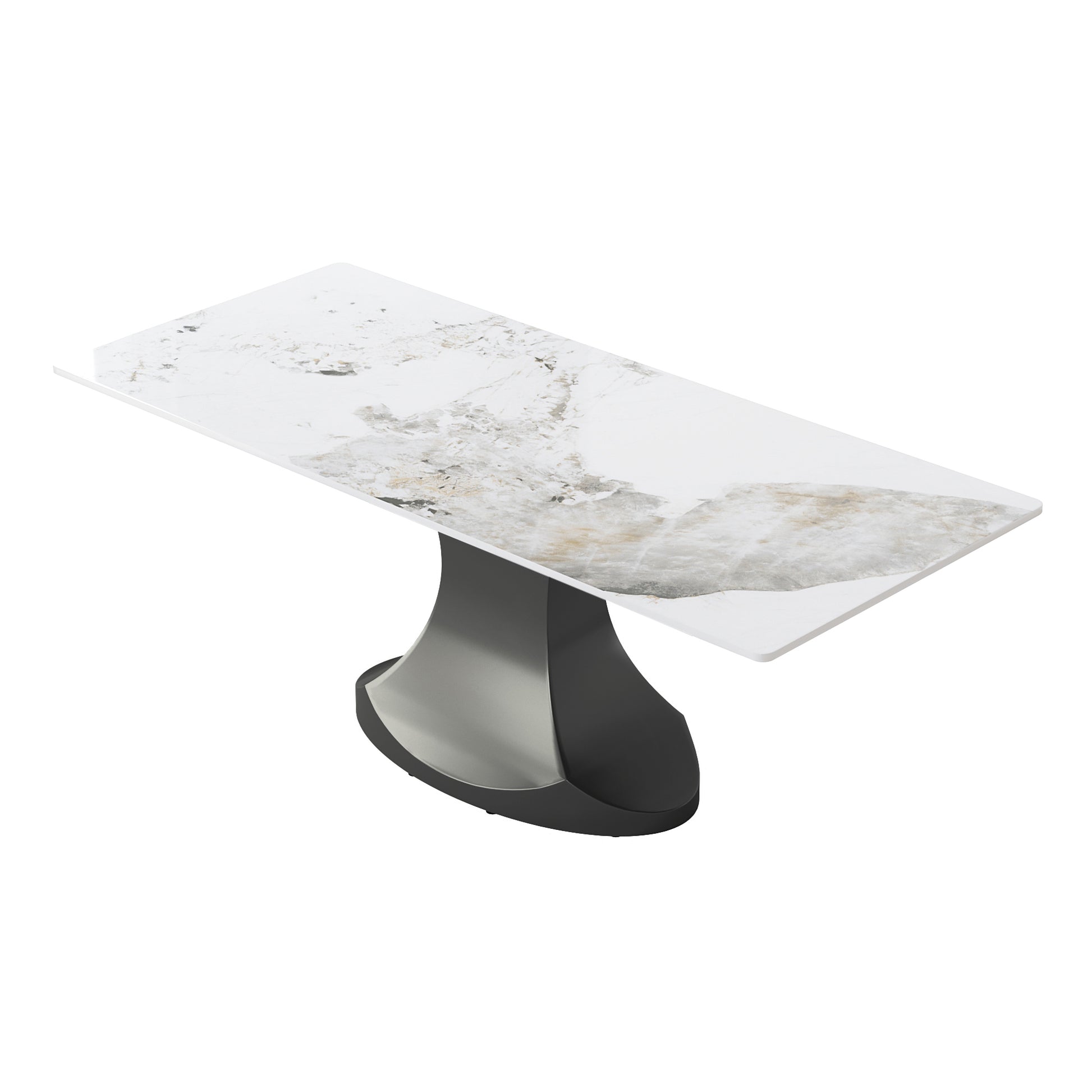 78.74 "Modern Artificial Stone Pandora White Panel Gray Stainless Steel Curved Legs Can Accommodate 8 People White Gray Dining Room Metal Sintered Stone