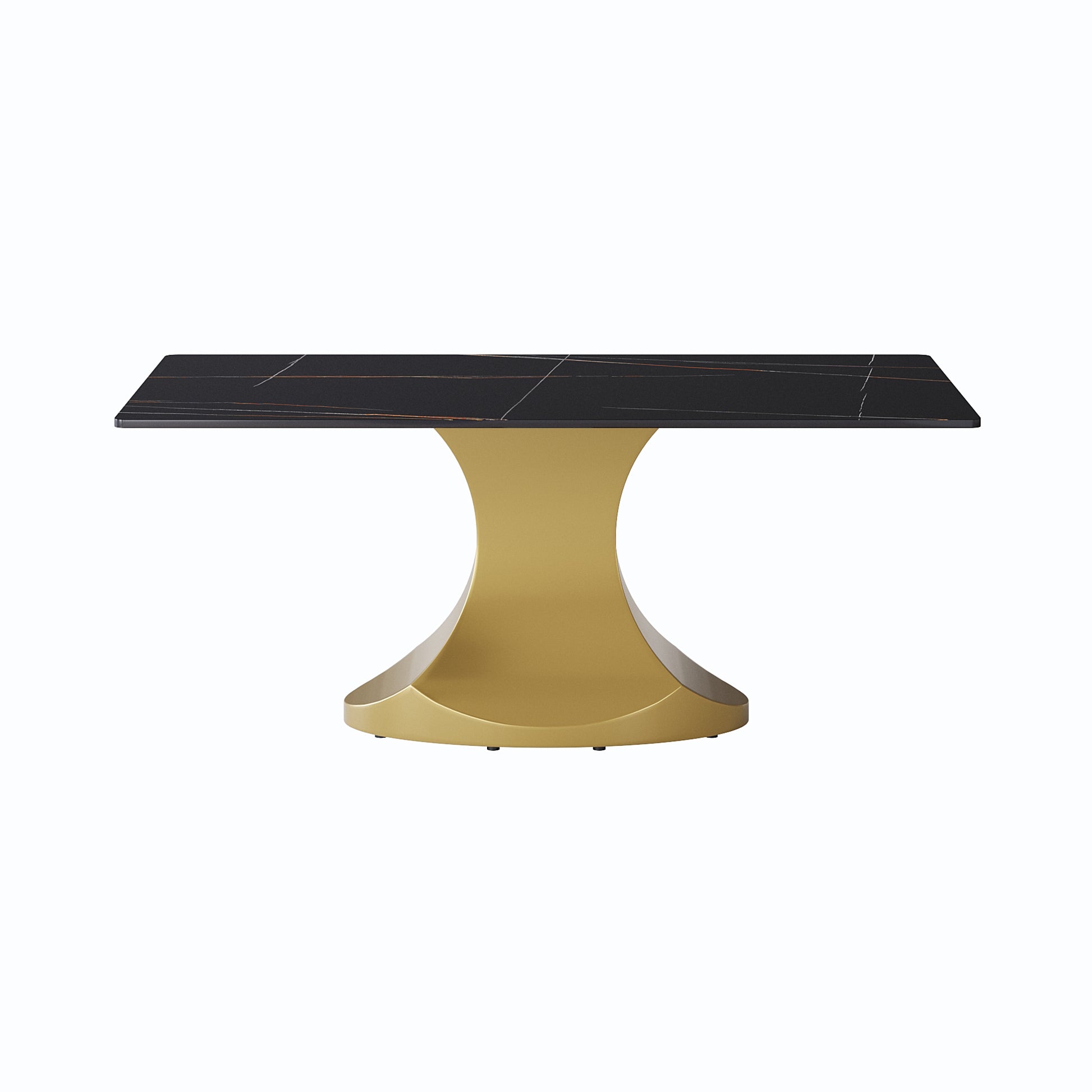 70.84 "Modern Artificial Stone Black Panel Golden Stainless Steel Curved Legs Can Accommodate 6 8 People Black Gold Dining Room Metal Sintered Stone