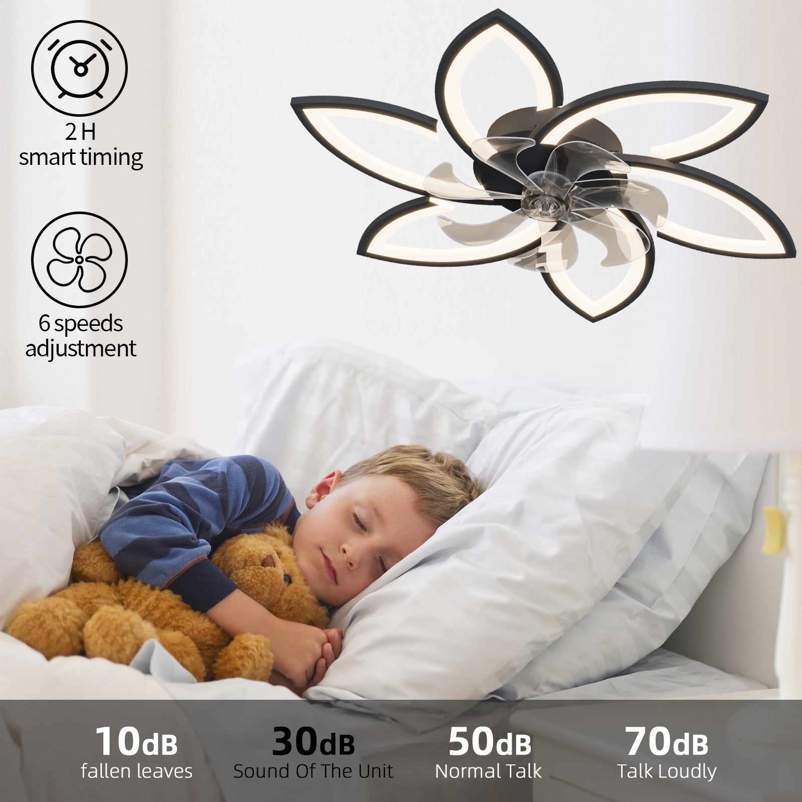 30.7In Ceiling Fan With Lights, Remote Control 3 Color Temperatures,6 Gear Wind Speed Fan Light Black Modern Acrylic