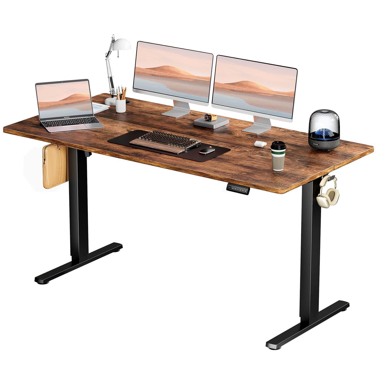 Electric Height Adjustable Standing Desk,Sit To Stand Ergonomic Computer Desk,Brown,63'' X 24" Brown Wood