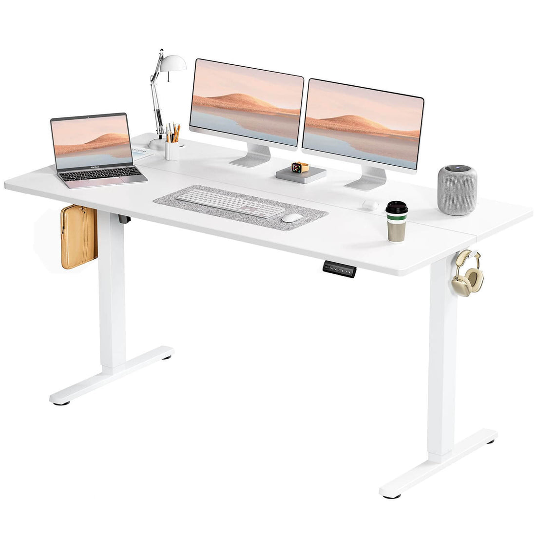 Electric Height Adjustable Standing Desk,Sit To Stand Ergonomic Computer Desk,White,63'' X 24" White Wood