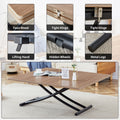 Modern Minimalist Multifunctional Lifting Table, 0.8 Inch Wood Grain Craft Sticker Desktop, Black Metal Legs. Paired With 4 Faux Leather Upholstered Dining Chairs With Black Metal Legs Lt 10055 C 001 Natural Wood Wash Metal