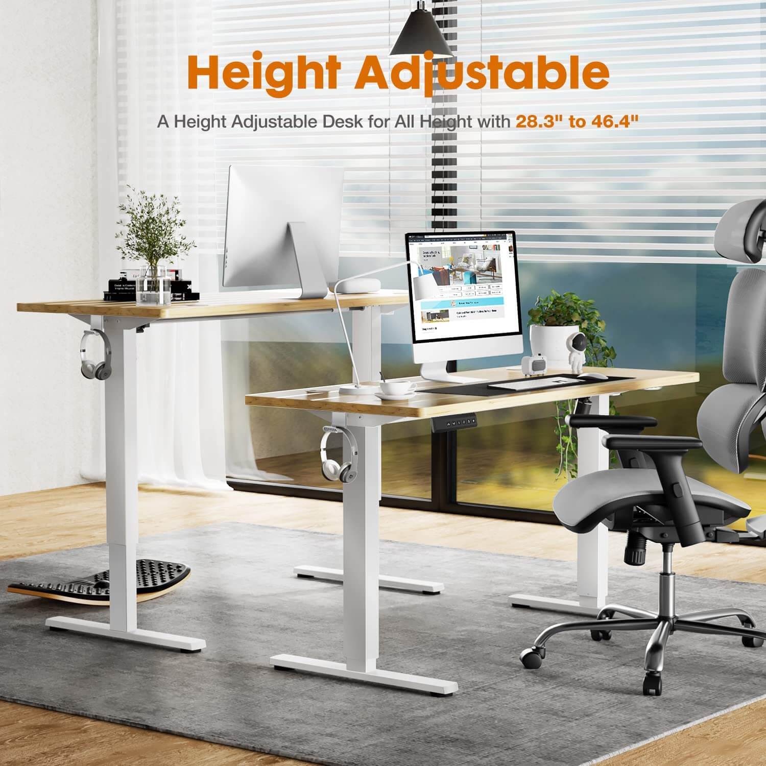 Electric Height Adjustable Standing Desk,Sit To Stand Ergonomic Computer Desk,Yellow,55'' X 24" Yellow Wood
