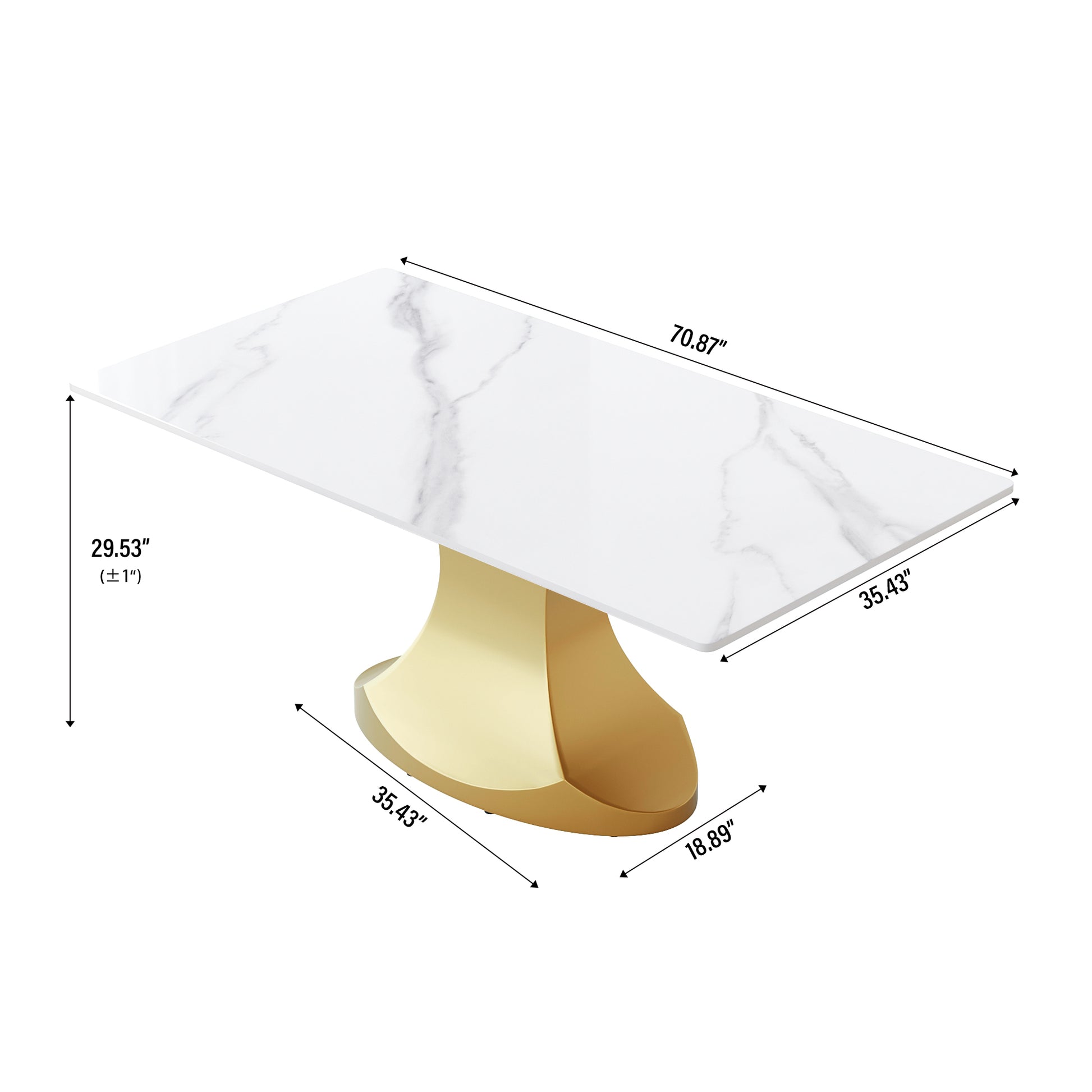 70.84 "Modern Artificial Stone White Panel Golden Stainless Steel Curved Legs Can Accommodate 6 8 People White Gold Dining Room Metal Sintered Stone