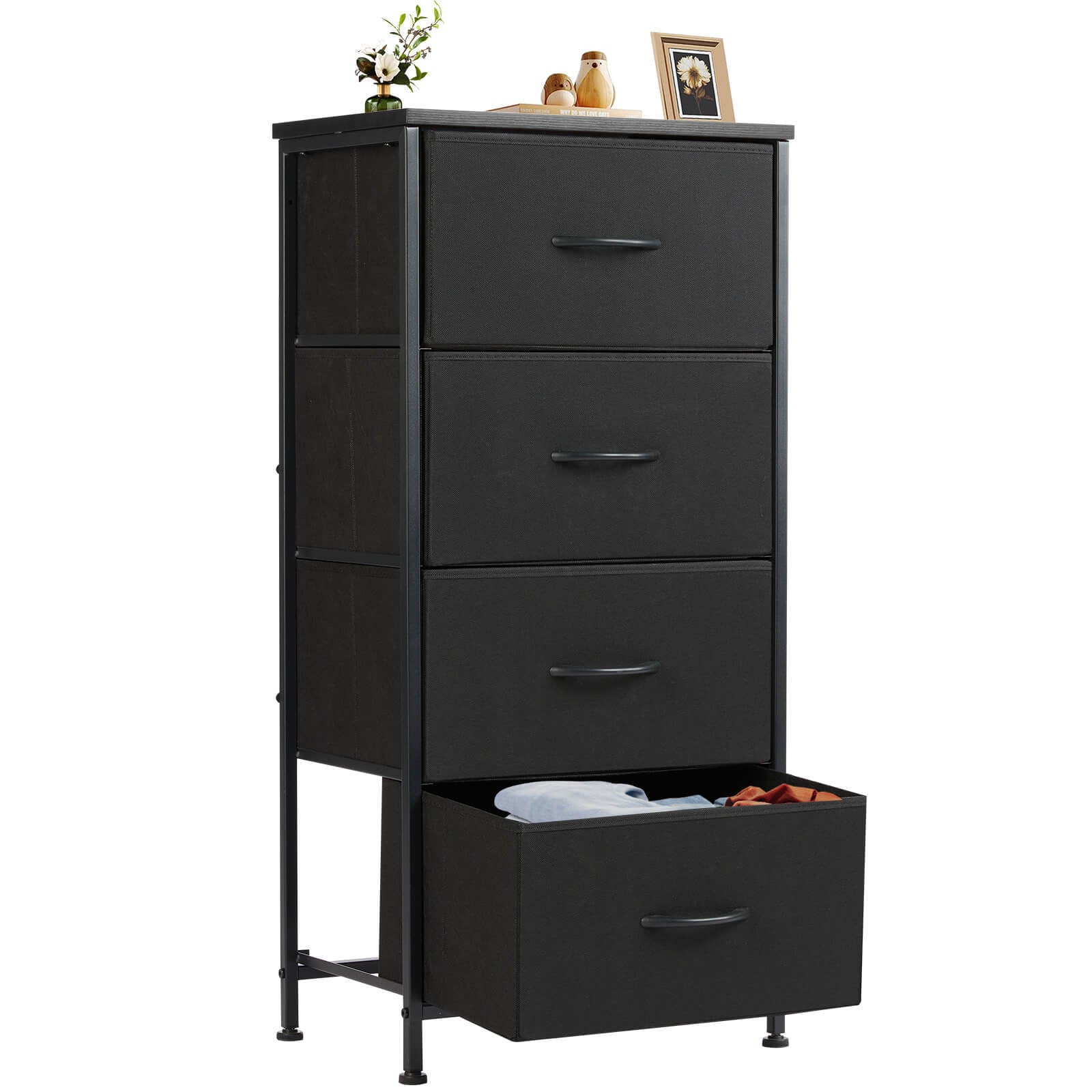 Drawers Dresser Chest Of Drawers,Metal Frame And Wood Top,4Bc,Black Black Wood