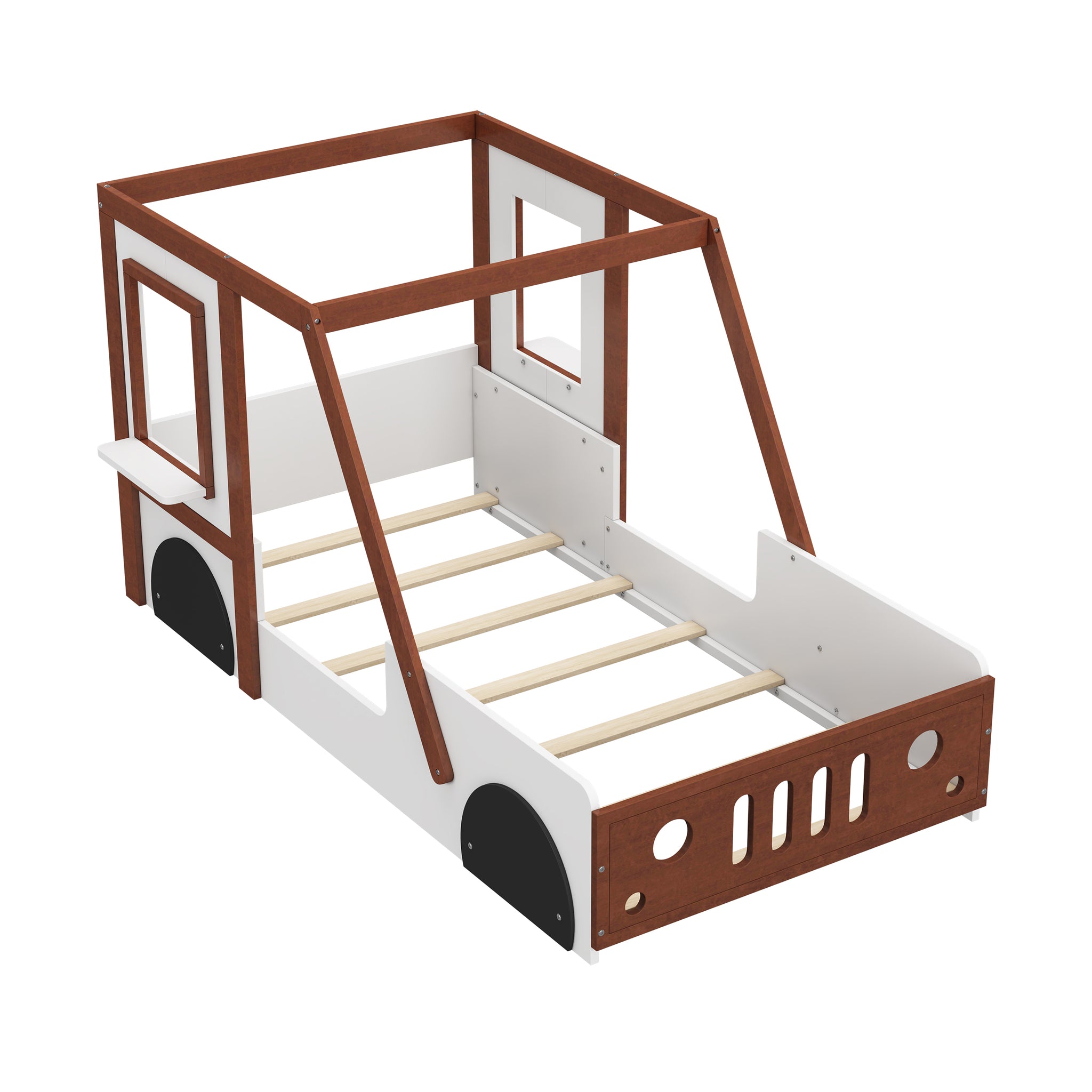 Fun Play Design Twin Size Car Bed, Kids Platform Bed orange-solid wood+mdf