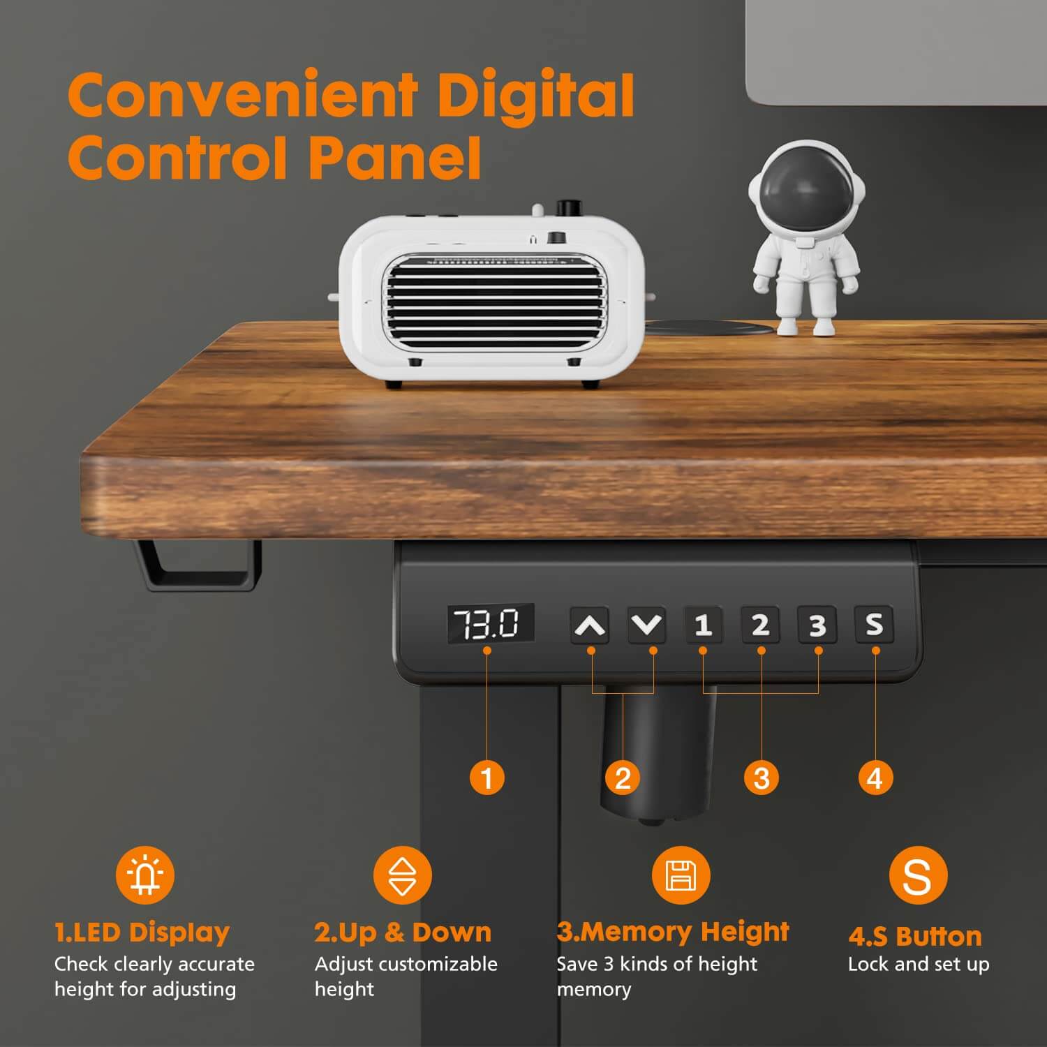 Electric Height Adjustable Standing Desk,Sit To Stand Ergonomic Computer Desk,Brown,48'' X 24" Brown Wood