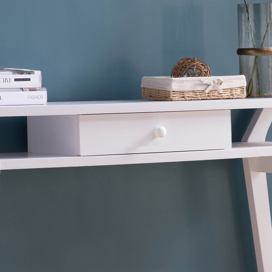 Modern Console With One Drawer White White Particle Board