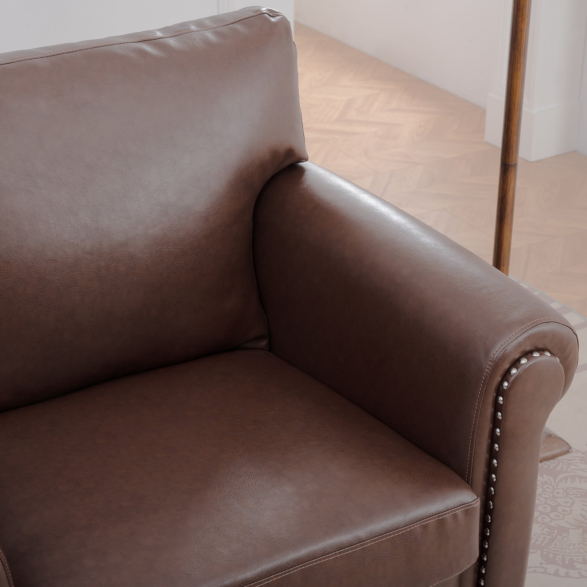 1 Seater Sofa. Brown Pu Foam Fabric