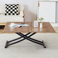 Modern Minimalist Multifunctional Lifting Table, With A 0.8 Inch Wood Grain Process Sticker Desktop And Black Metal Legs, Can Be Used As A Dressing Table, Coffee Table, Dining Table, And Office Table Natural Wood Wash Metal