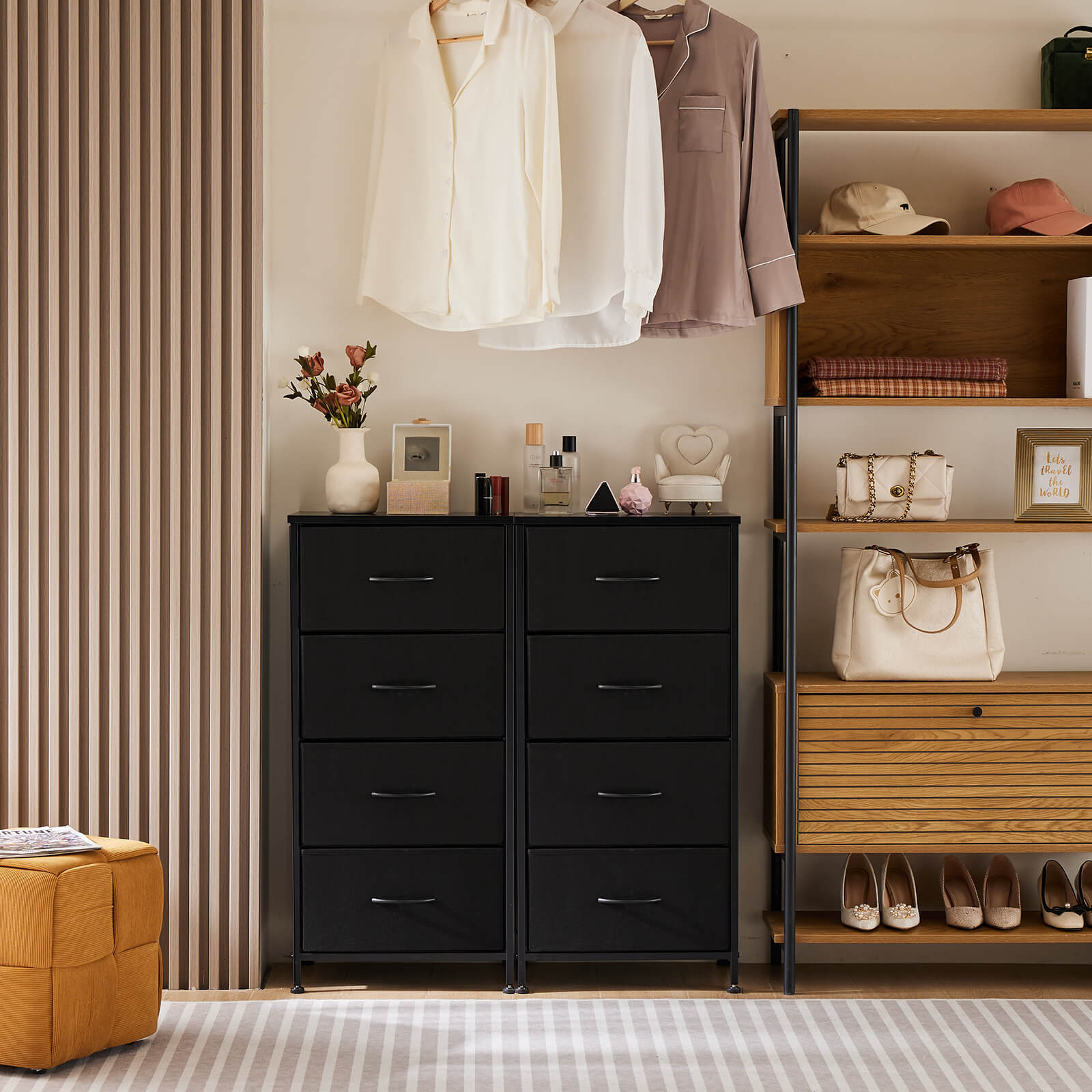 Drawers Dresser Chest Of Drawers,Metal Frame And Wood Top,4Bc,Black Black Wood