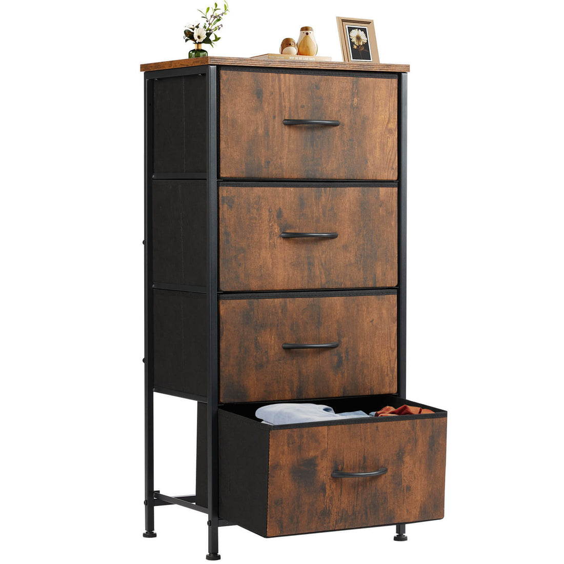 Drawers Dresser Chest Of Drawers,Metal Frame And Wood Top,4Bc,Brown Brown Wood