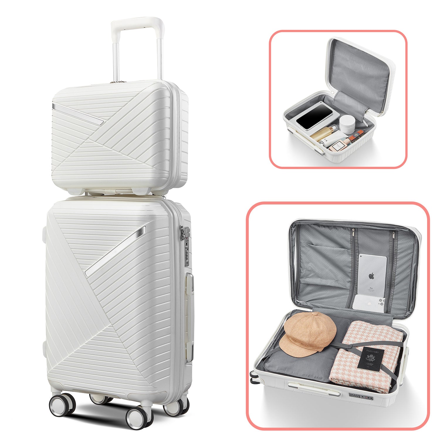 Luggage Sets 4 Piece 14 20 24 28 , Expandable Lightweight Suitcase With 4 Double 360 Degrees Mute Spinner Wheels Pp Materials Durable Tsa Lock Travel Luggage White Polypropylene