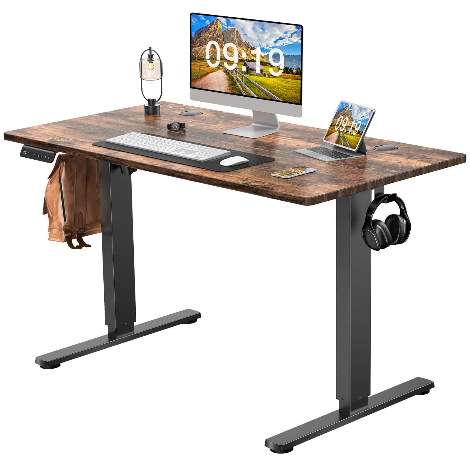 Electric Height Adjustable Standing Desk,Sit To Stand Ergonomic Computer Desk,Brown,48'' X 24" Brown Wood