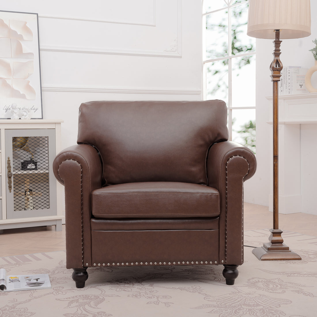 1 Seater Sofa. Brown Pu Foam Fabric