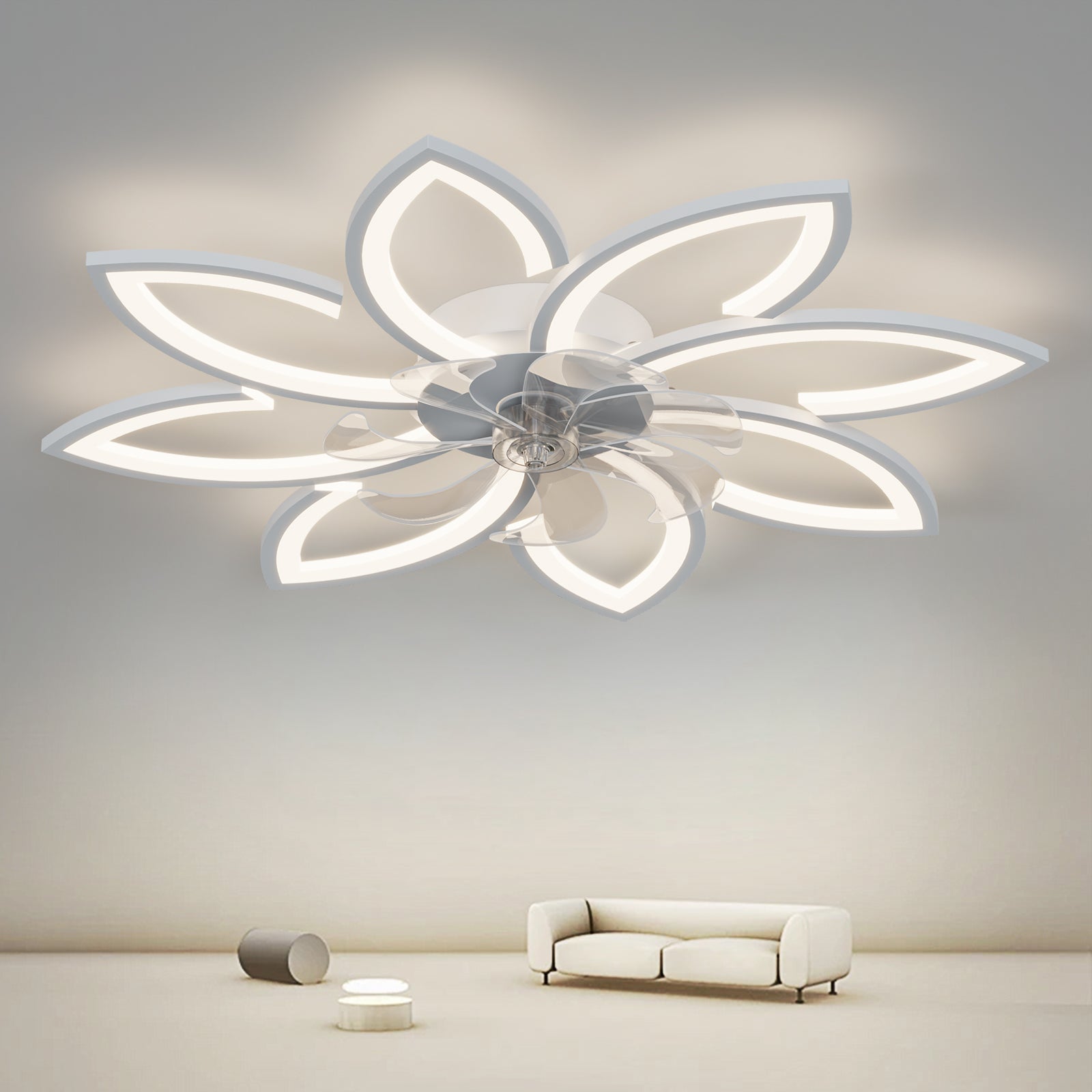 35.4In Ceiling Fan With Lights, Remote Control 3 Color Temperatures,6 Gear Wind Speed Fan Light White Modern Acrylic