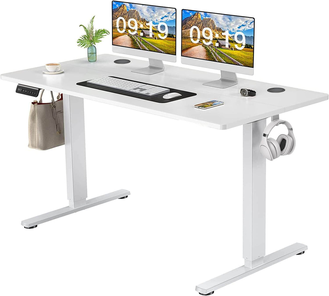 Electric Height Adjustable Standing Desk,Sit To Stand Ergonomic Computer Desk,White,55'' X 24" White Wood