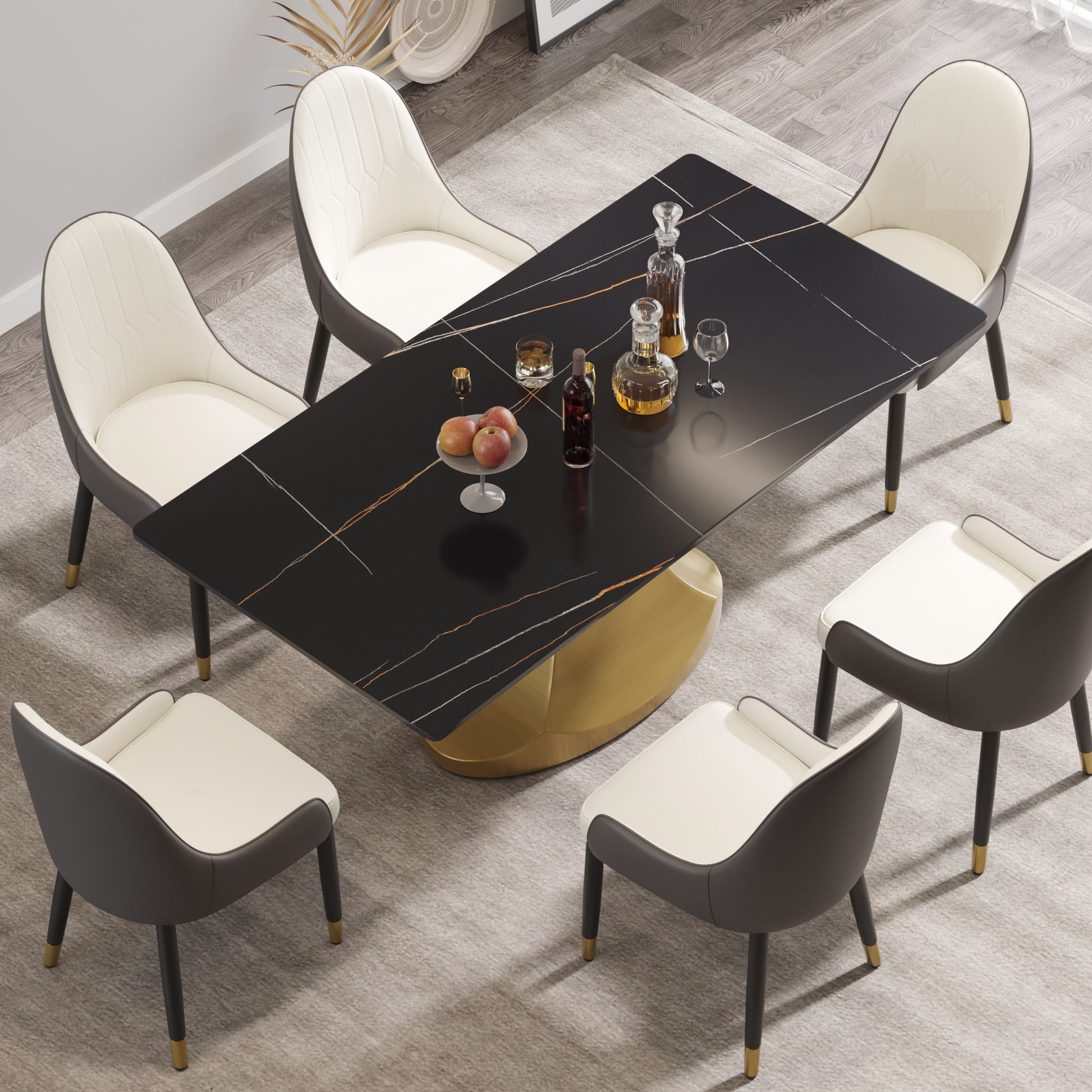 70.84 "Modern Artificial Stone Black Panel Golden Stainless Steel Curved Legs Can Accommodate 6 8 People Black Gold Dining Room Metal Sintered Stone