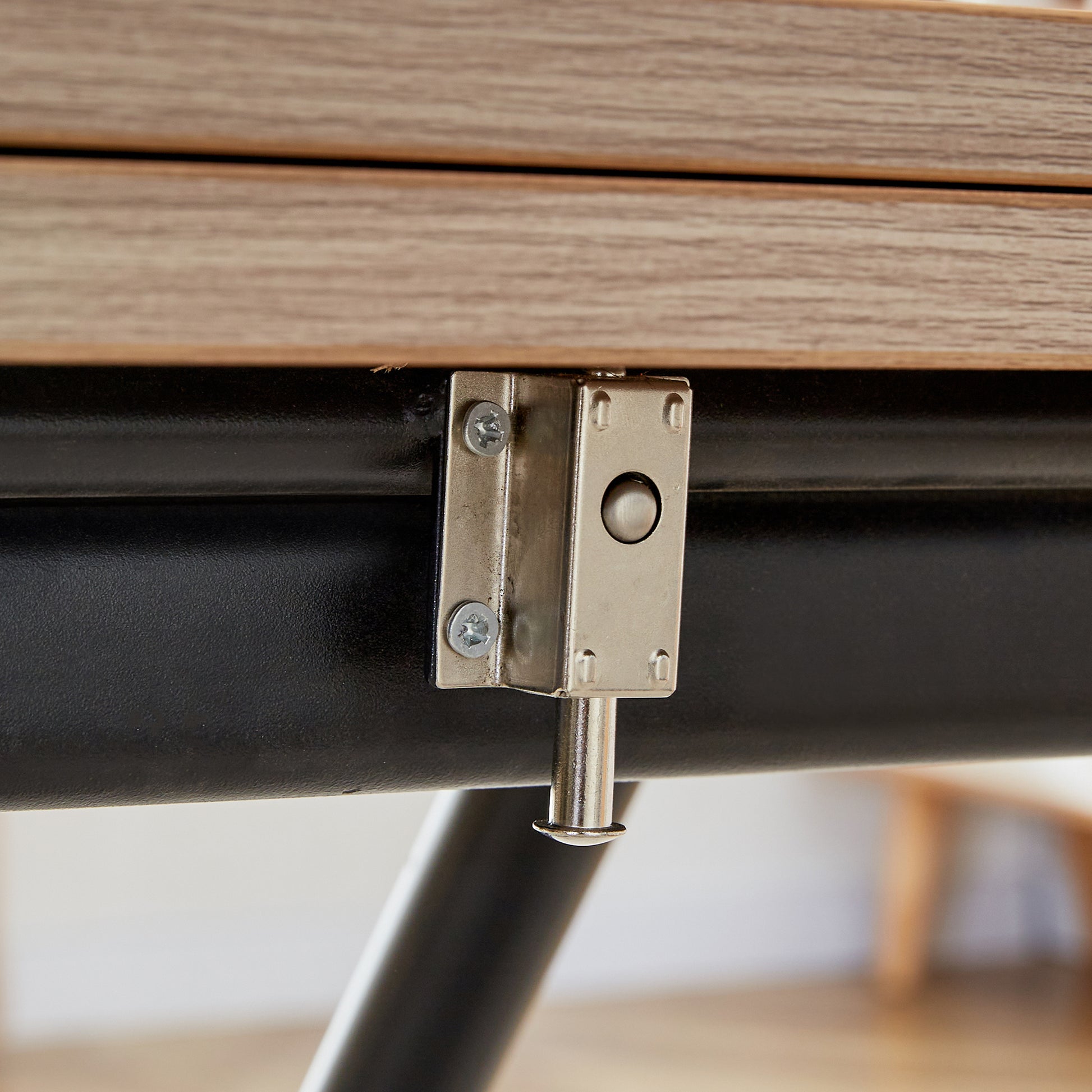 Modern Minimalist Multifunctional Lifting Table, 0.8 Inch Wood Grain Craft Sticker Desktop, Black Metal Legs. 4 Upholstered Dining Chairs With Black Metal Legs. Lt 10055 B0502 Natural Wood Wash Metal