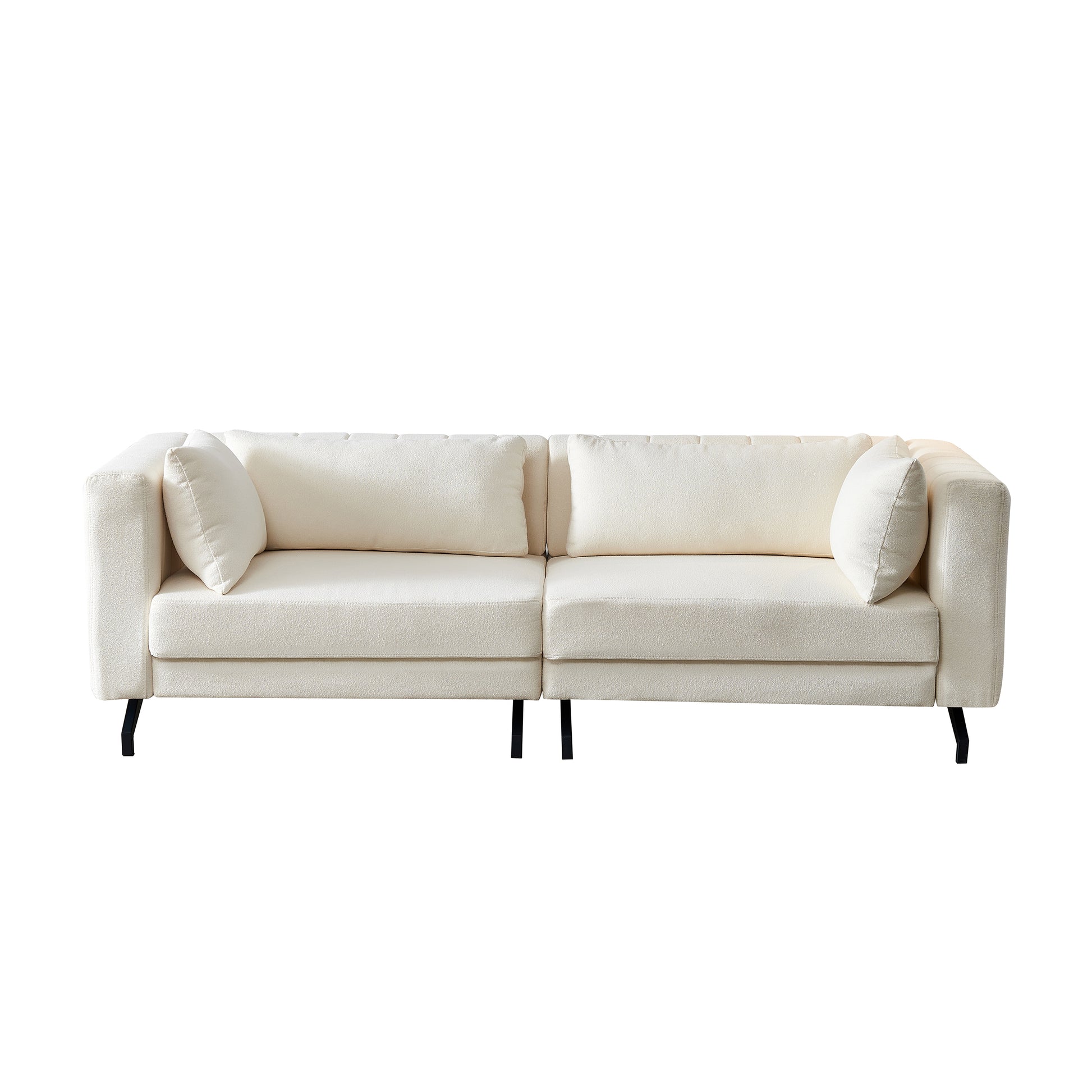 Living Room Sofa Couch With Metal Legs Ivory Fabric Ivory Fabric