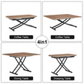 Modern Minimalist Multifunctional Lifting Table, 0.8 Inch Wood Grain Craft Sticker Desktop, Black Metal Legs. 4 Faux Leather Upholstered Dining Chairs With Black Metal Legs. Lt 10055 B0501 Natural