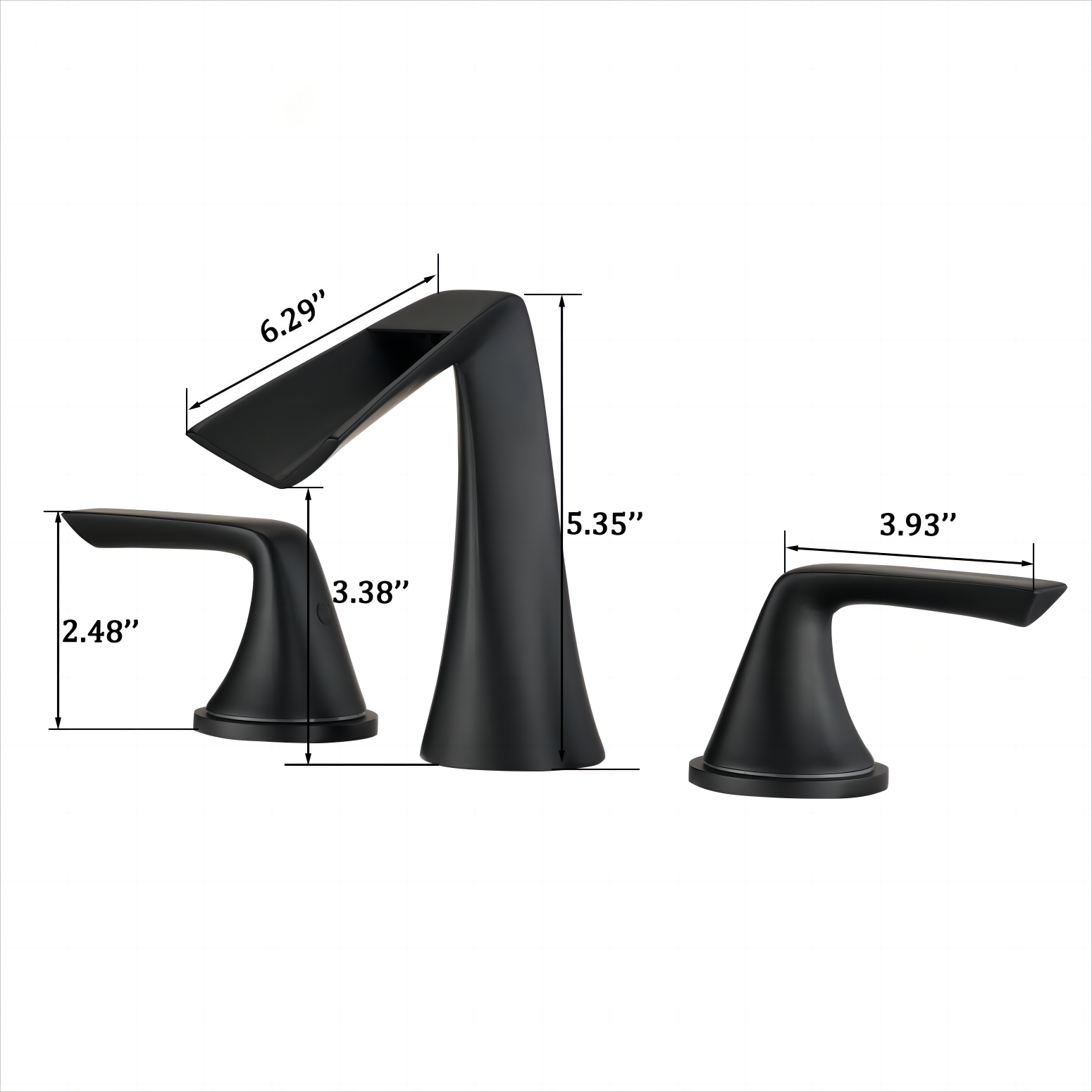 Two Handle Widespread Bathroom Faucet Black Bathroom Faucet 8 Inch 3 Holes Waterfall Bath Sink Lavatory Supply Lines Hose Matte Black Brass