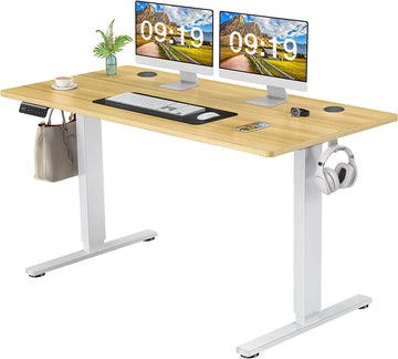 Electric Height Adjustable Standing Desk,Sit To Stand Ergonomic Computer Desk,Yellow,55'' X 24" Yellow Wood