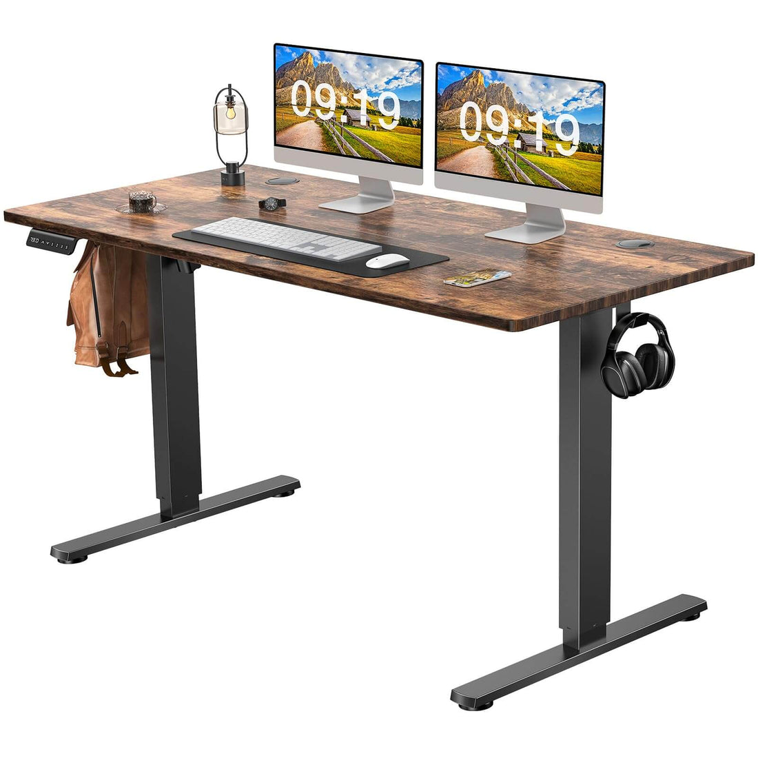 Electric Height Adjustable Standing Desk,Sit To Stand Ergonomic Computer Desk,Brown,55'' X 24" Brown Wood