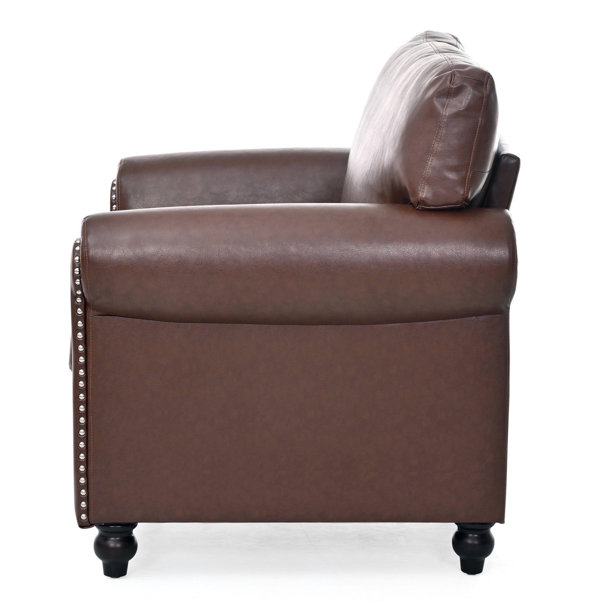 1 Seater Sofa. Brown Pu Foam Fabric