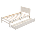 Modern Design Twin Size Platform Bed Frame With 2 Drawers For White Washed Color Twin White Washed Rubber Wood