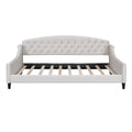 Modern Luxury Tufted Button Daybed, Full, Beige Box Spring Not Required Full Beige Wood Velvet Upholstered